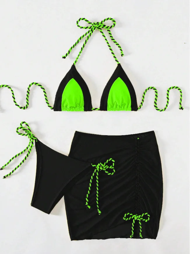 Novo 3 peças conjunto maiô feminino tanga banho sexy