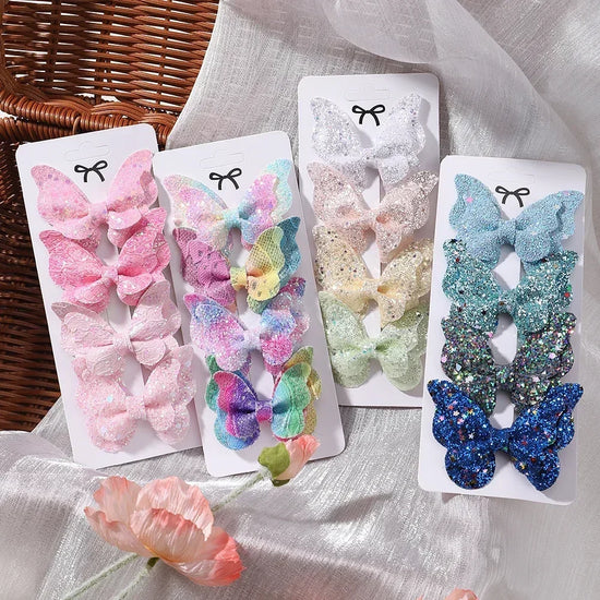 2/4/5Pcs Meninas Lantejoulas Bonitas Dupla Borboleta