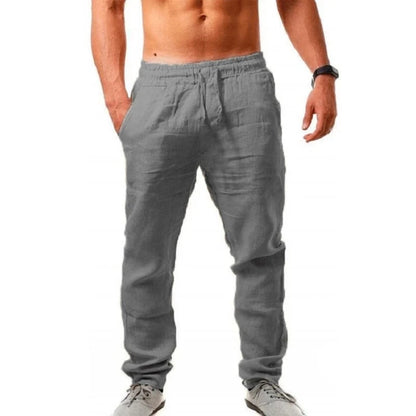 Calças de linho de algodão masculino