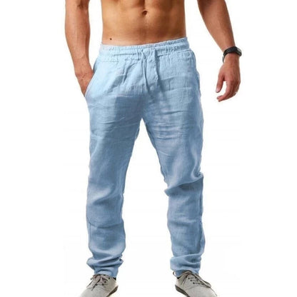 Calças de linho de algodão masculino
