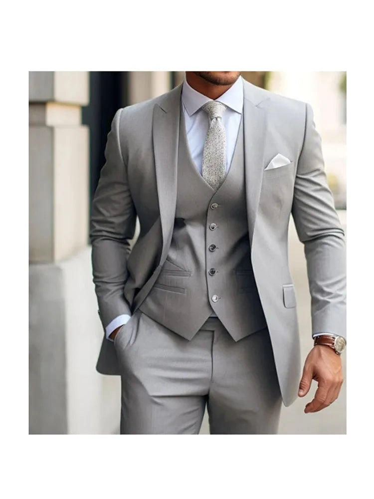 Ternos masculinos cinza traje homem fino ajuste formal