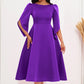 Vestido feminino elegante cor sólida em torno do pescoço