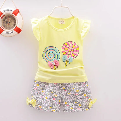 Conjuntos de roupas para crianças T-shirt Tops + Calças curtas