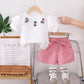 Camiseta e shorts fofos de três flores de manga curta, conjunto de 2 peças