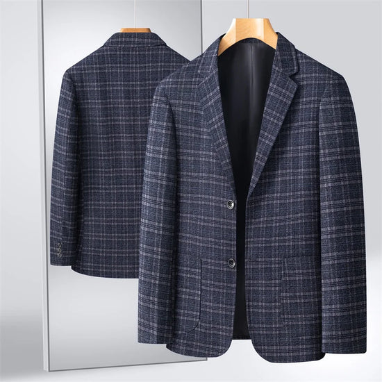 Marineblauer karierter lockerer Anzug, Freizeitmantel für Jugendliche, Modetrend für Frühling und Sommer