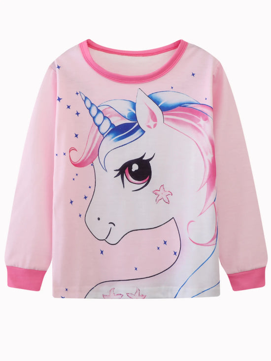 Zweiteiliges Pyjama-Set mit langen Ärmeln und Einhorn-Design für Mädchen