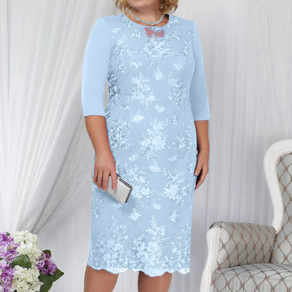 Pailletten Stickerei Spitze Plus Größe Kleider für Frauen Elegant