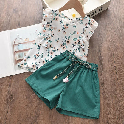 Camisa + listra shorts 2 pçs terno crianças conjuntos de roupas