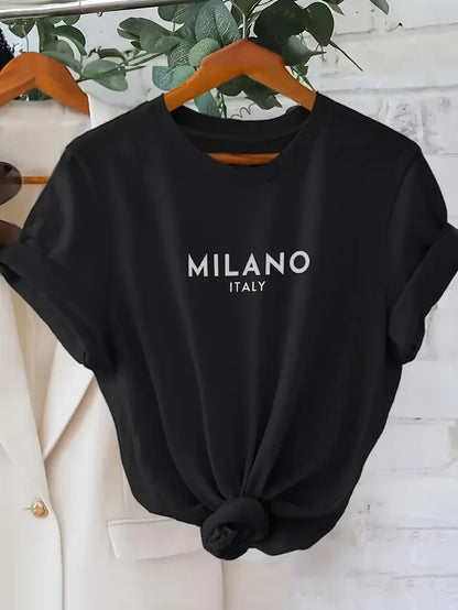 Modisches T-Shirt mit Milano-Buchstabendruck, lässiges T-Shirt