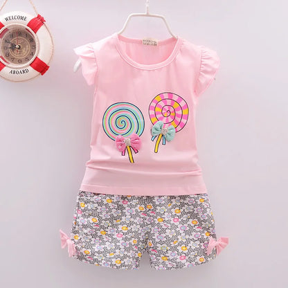 Conjuntos de roupas para crianças T-shirt Tops + Calças curtas