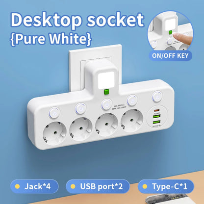 Tomada de tomada da UE 4 soquetes Soquete elétrico sem cabo de extensão com ou sem ele Portas USB Tipo C
