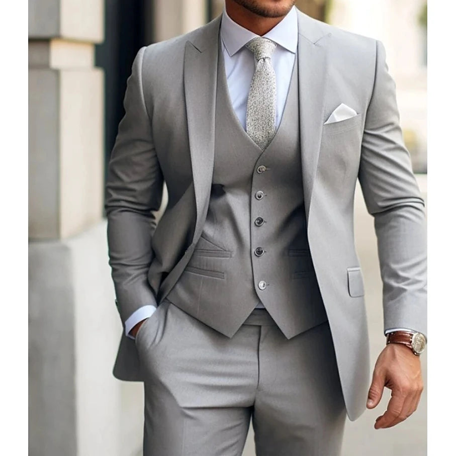 Ternos masculinos cinza traje homem fino ajuste formal