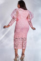 Abendkleid für Damen in Übergröße, rosa Spitze, Puffärmel, transparent