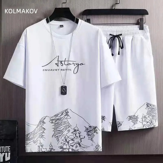 (T-shirt + shorts)para  homens moda manga curta