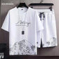 (T-shirt + shorts)para  homens moda manga curta