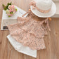 Sommer Kinder Kleidung Sets Floral Chiffon Neckholder Tops + Stroh bestickte Shorts 3 Stück