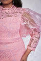 Abendkleid für Damen in Übergröße, rosa Spitze, Puffärmel, transparent