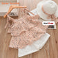 Sommer Kinder Kleidung Sets Floral Chiffon Neckholder Tops + Stroh bestickte Shorts 3 Stück