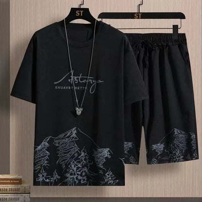 (T-shirt + shorts)para  homens moda manga curta