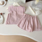 Conjunto infantil para meninas verão bonito três flores manga curta tshirt + shorts 2