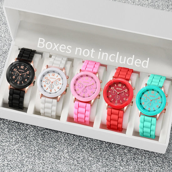 5 Stück Damenuhren, modisches Silikonarmband, analog (ohne Box)