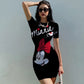 Disney Minnie Mickey Mouse Schleifendruck Elegantes schlichtes Damenkleid