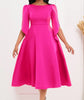 Vestido feminino elegante cor sólida em torno do pescoço