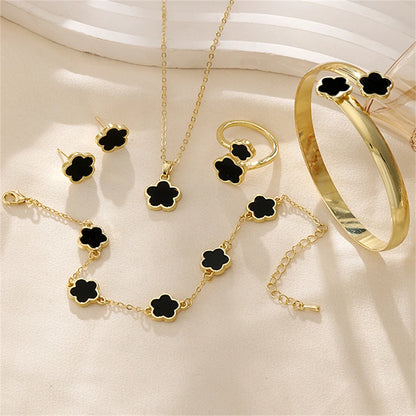conjunto de 5pcs de joia  pulseira de flor da moda + colar + brincos + pulseira + anel