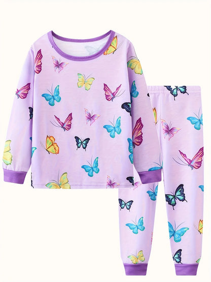 Zweiteiliges Pyjama-Set mit langen Ärmeln und Einhorn-Design für Mädchen