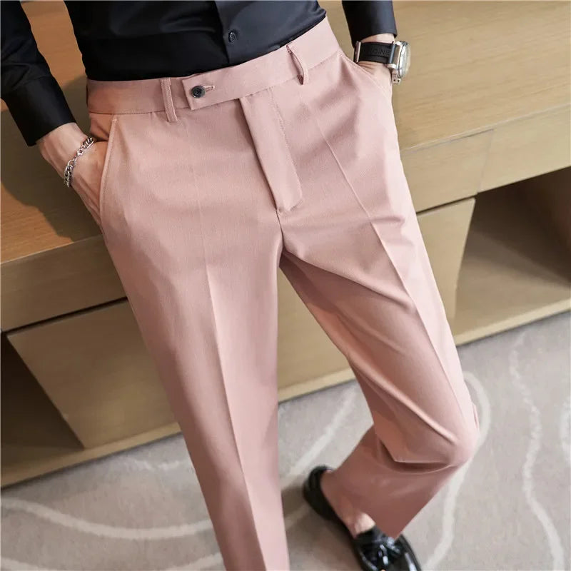 Calças de terno masculino  outono rosa azul fino ajuste negócios formal