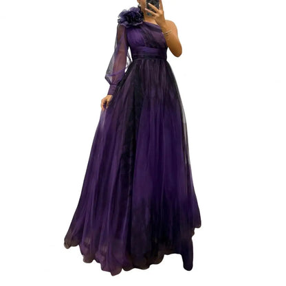One-Shoulder Plissee Strickkleid Single Langarm Slim Waist