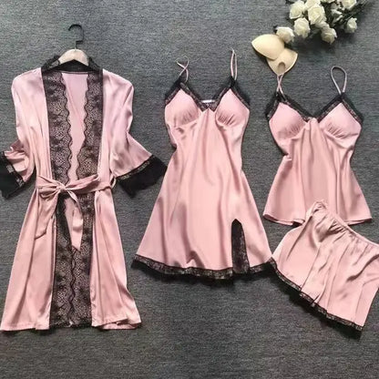 4 pçs de  pijamas de seda feminino