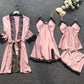 4 pçs de  pijamas de seda feminino
