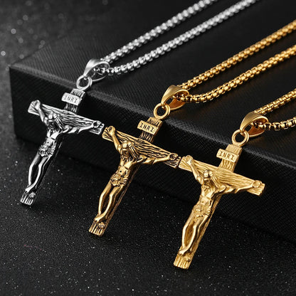 Colar de aço inoxidável da cruz de Jesus para homens