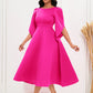 Vestido feminino elegante cor sólida em torno do pescoço