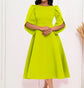 Vestido feminino elegante cor sólida em torno do pescoço