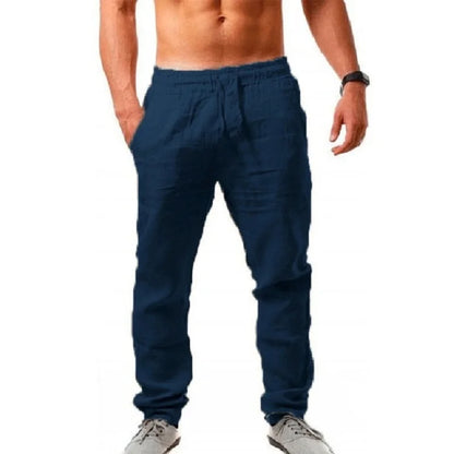 Calças de linho de algodão masculino