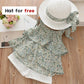 Sommer Kinder Kleidung Sets Floral Chiffon Neckholder Tops + Stroh bestickte Shorts 3 Stück