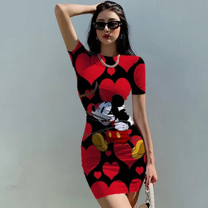 Disney Minnie Mickey Mouse Schleifendruck Elegantes schlichtes Damenkleid