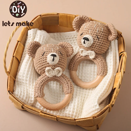 Brinquedo de  Crochet animal de urso chocalho