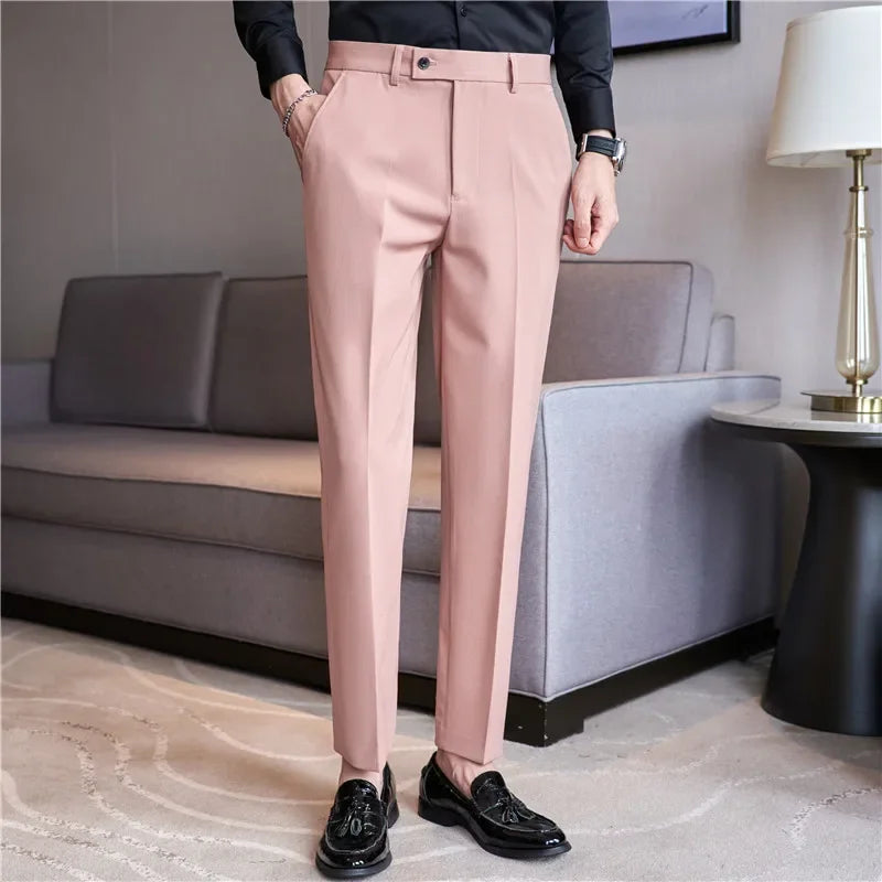 Calças de terno masculino  outono rosa azul fino ajuste negócios formal