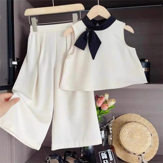 Conjuntos de roupas nova moda arco sem mangas  camisa + calças 2 peças