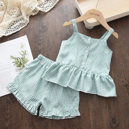 Conjuntos de roupas de meninas roupas florais Chiffon Halter + calções bordados