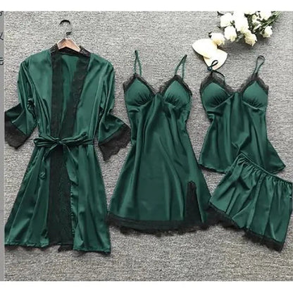 4 pçs de  pijamas de seda feminino