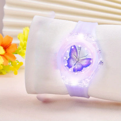 Conjunto Luminoso  de Relógio Borboleta Padrão Silicone  e  Bracelete