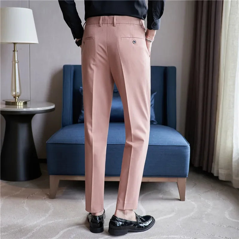 Calças de terno masculino  outono rosa azul fino ajuste negócios formal