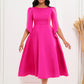 Vestido feminino elegante cor sólida em torno do pescoço