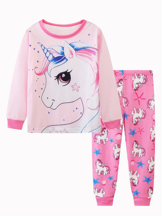 Zweiteiliges Pyjama-Set mit langen Ärmeln und Einhorn-Design für Mädchen