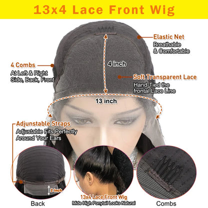 Peruca de renda frontal com ondas profundas, sem cola, cabelo humano 100%