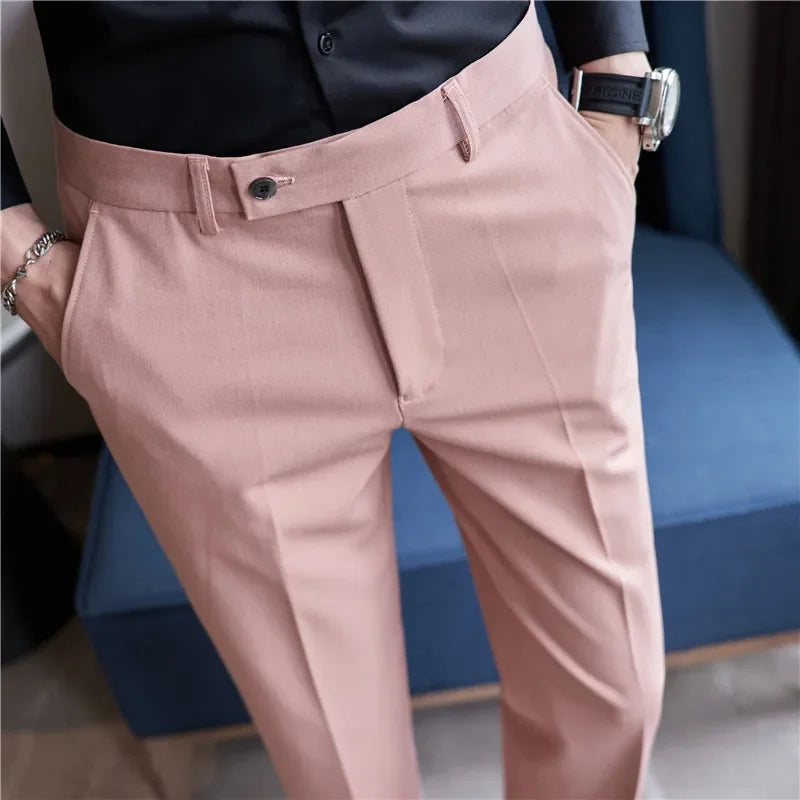 Calças de terno masculino  outono rosa azul fino ajuste negócios formal